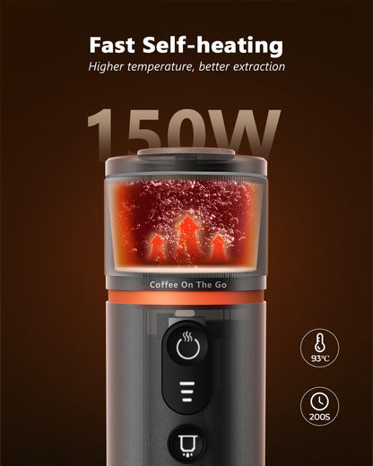 CONQUECO Portable Espresso Machine Travel: 12v Car Coffee Maker with Battery for Camping - Small Electric - 2.5 Mins Heating - Set With Ground Coffee & NS Capsule & Handbag for RV, Hiking, Office