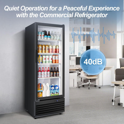 Tylza Commercial Refrigerator with Glass Door Display Beverage Fridge, 350L Upright Beverage Cooler Merchandiser with Rebound Door, Fast Cooling, Low Noise, Black