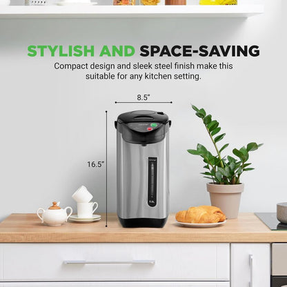 NutriChef 5.2 Qt Electric Water Kettle, Portable, Quick Heating, 5 Liter Digital Kettle with 5 Temperature Settings, Safety Lock, Stainless Steel, 3 Dispensing Options, 8.46" x 11.2" x 16.5"
