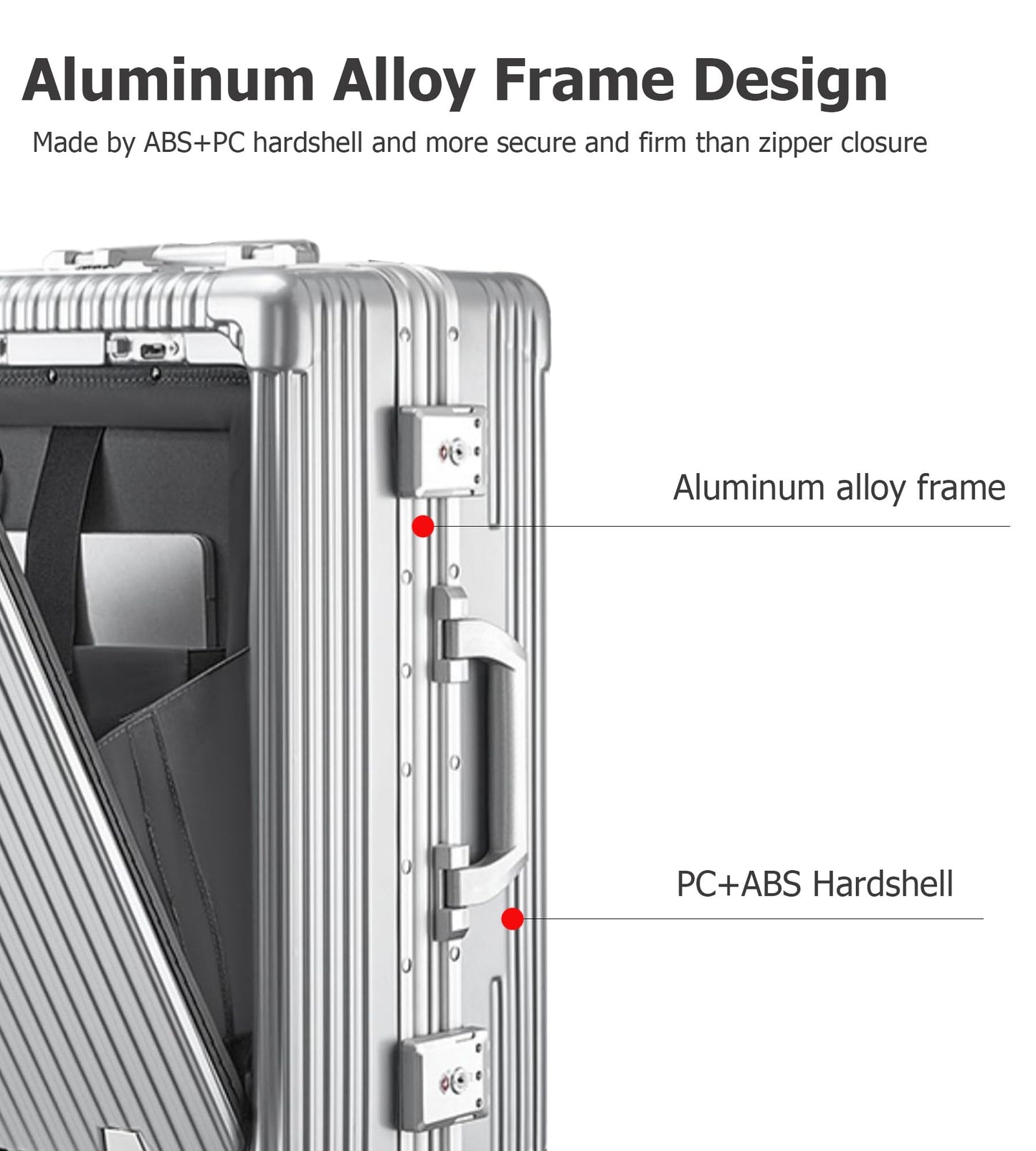 feilario Aluminium Frame PC Hard Shell Spinner Wheels Luggage,20.8"X15"X8.7 Airline Approved Built-In TSA lock Carry on Suitcase, with Cup Holder, USB Port, Phone Holder
