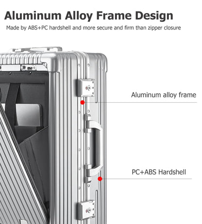 feilario Aluminium Frame PC Hard Shell Spinner Wheels Luggage,20.8"X15"X8.7 Airline Approved Built-In TSA lock Carry on Suitcase, with Cup Holder, USB Port, Phone Holder