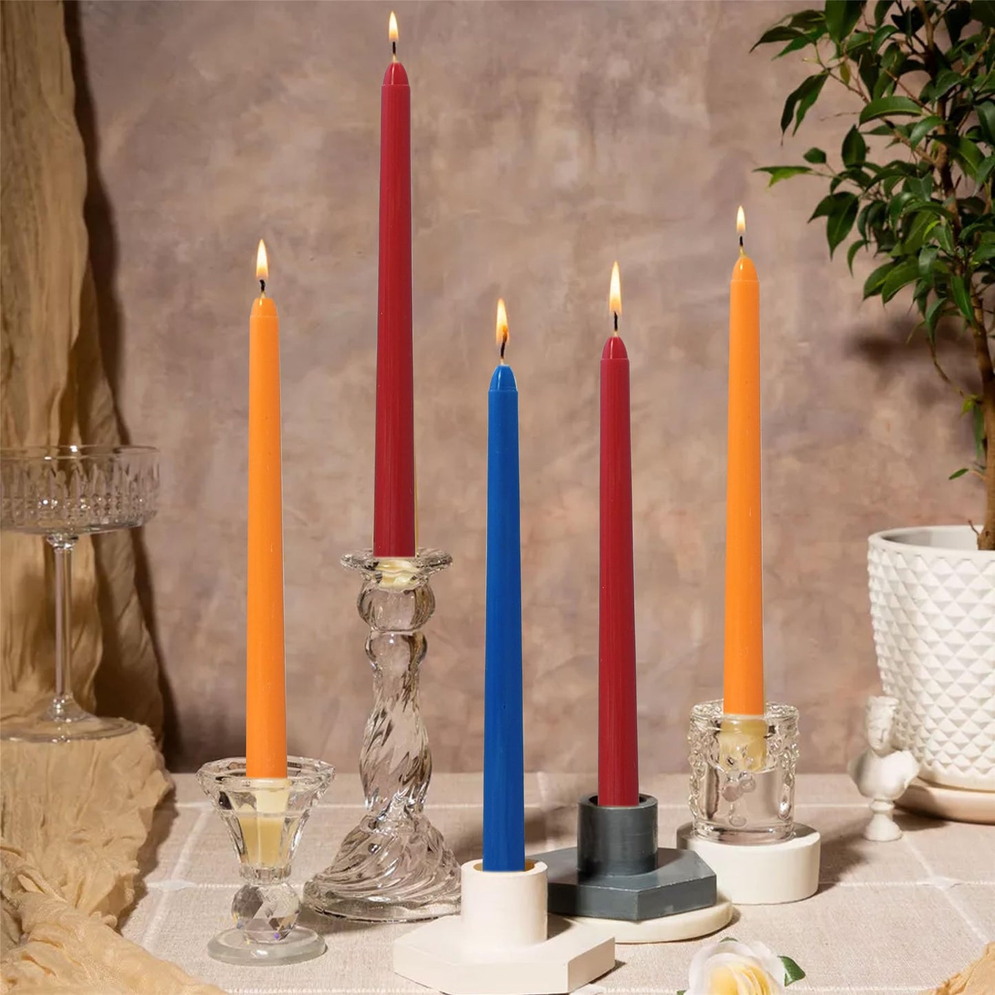 Gedengni Unscented Candlesticks Dripless Taper Candles,10 inches Red Tapered Candles Colorful Candle Sticks Orange Candlestick for Home Party Wedding Restaurant Holiday,12pcs (8D-ORBLRE)