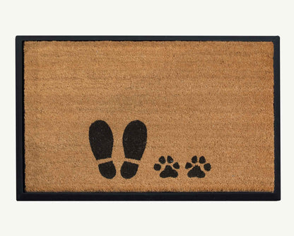 4 Cats & Dogs Rectangular Coir Doormat 27" x 39" – Foot & Paw - Includes Coir Insert & Heavy-Duty Non-Slip Rubber Frame, Pet-Friendly Welcome Mat, Easy to Clean Entry Rug for Indoor & Outdoor Use