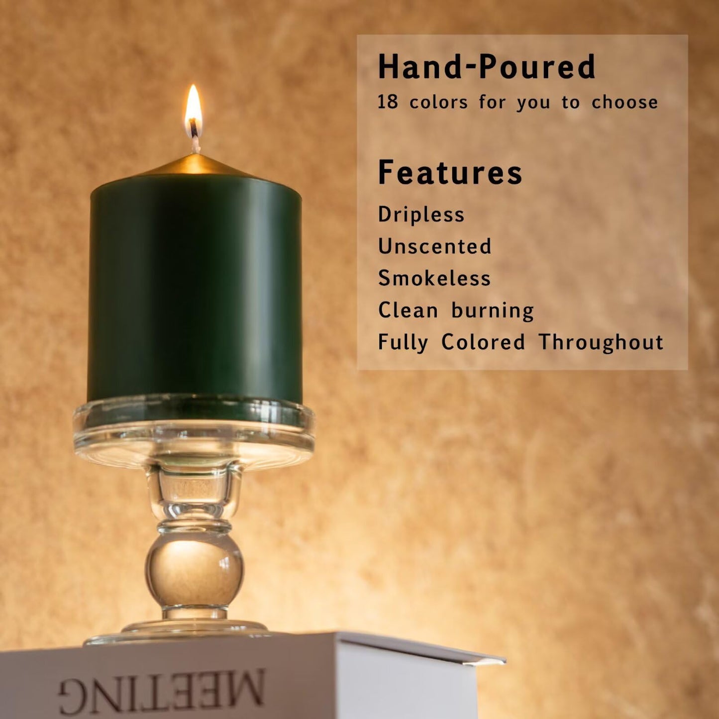MOZEAL 3" x 6" Hand-Poured Unscented Green Pillar Candles,Dripless Candles Set of 3,Long Lasting Burning,Approx 100 Hours Burn Time for Wedding,Dinner,Christmas and Home Decor