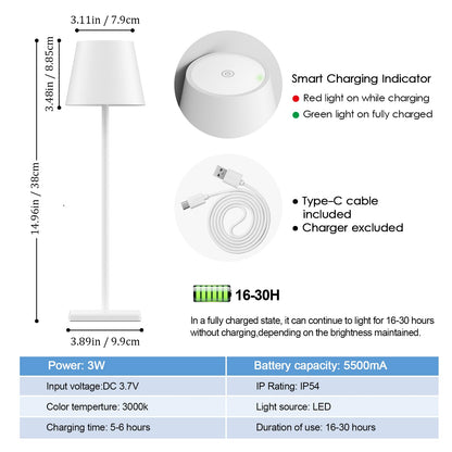 Aoceley 4-Pack Rechargeable Table Lamps, LED Cordless Table Lamp, 3W 6000mAh Battery Operated Table Light, Stepless Dimming Portable Table Light Waterproof for Restaurant/Indoor/Outdoor (White)