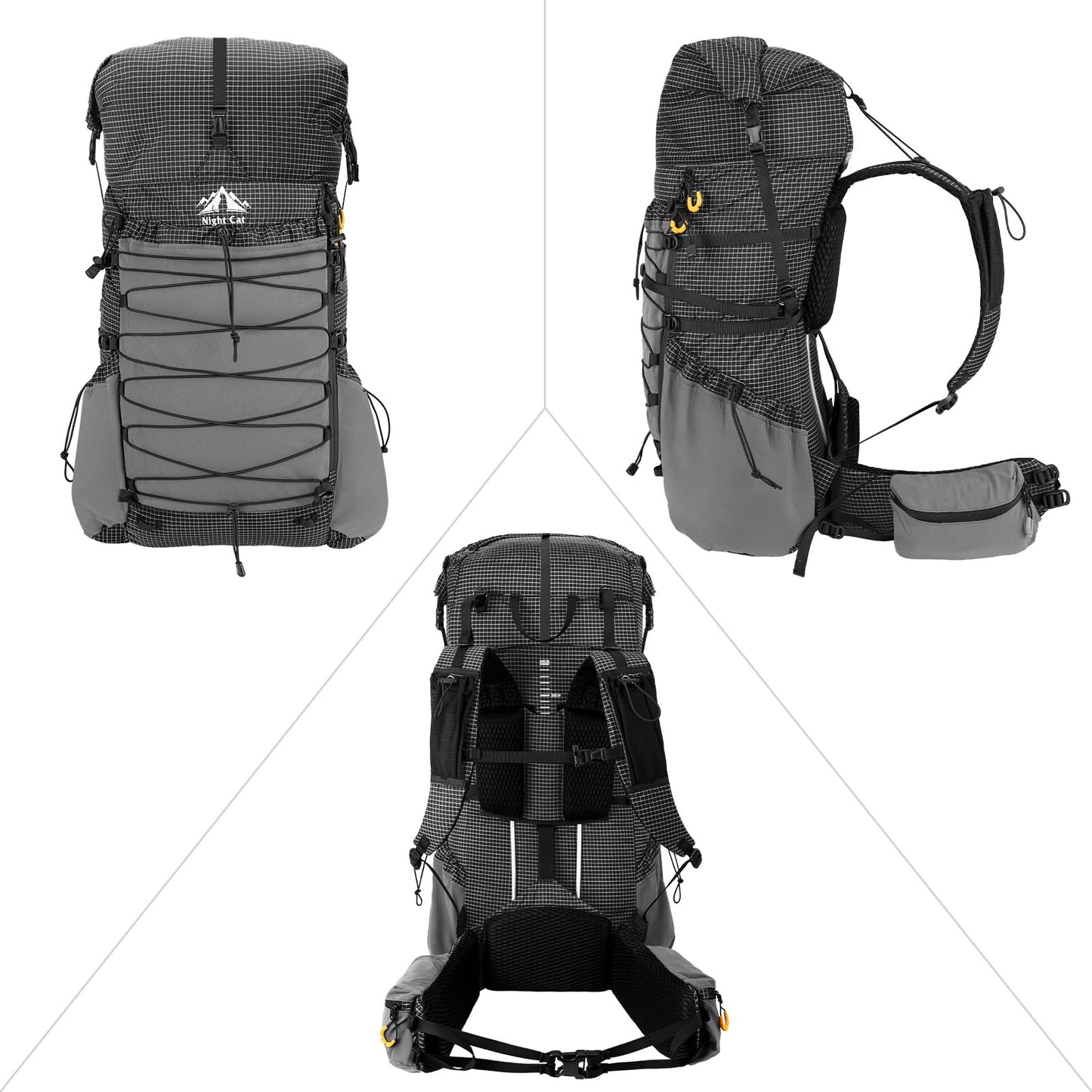 Night Cat Internal-frame Hiking Backpcack: 50L / 60L / 70L Roll Top Lightweight Travel Backpack with Rain Cover for Men Women Hiking Camping Backpacking Black