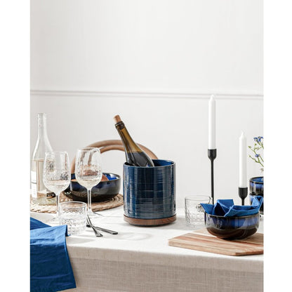 MIKIGEY Utensil Holder, 360° Rotating Extra Large Ceramic Kitchen Utensil Holder for Countertop, 7.3“ Cooking Utensil Crocks for Kitchen Counter with Rotatable Wooden Base, Farmhouse Decor, Dark Blue