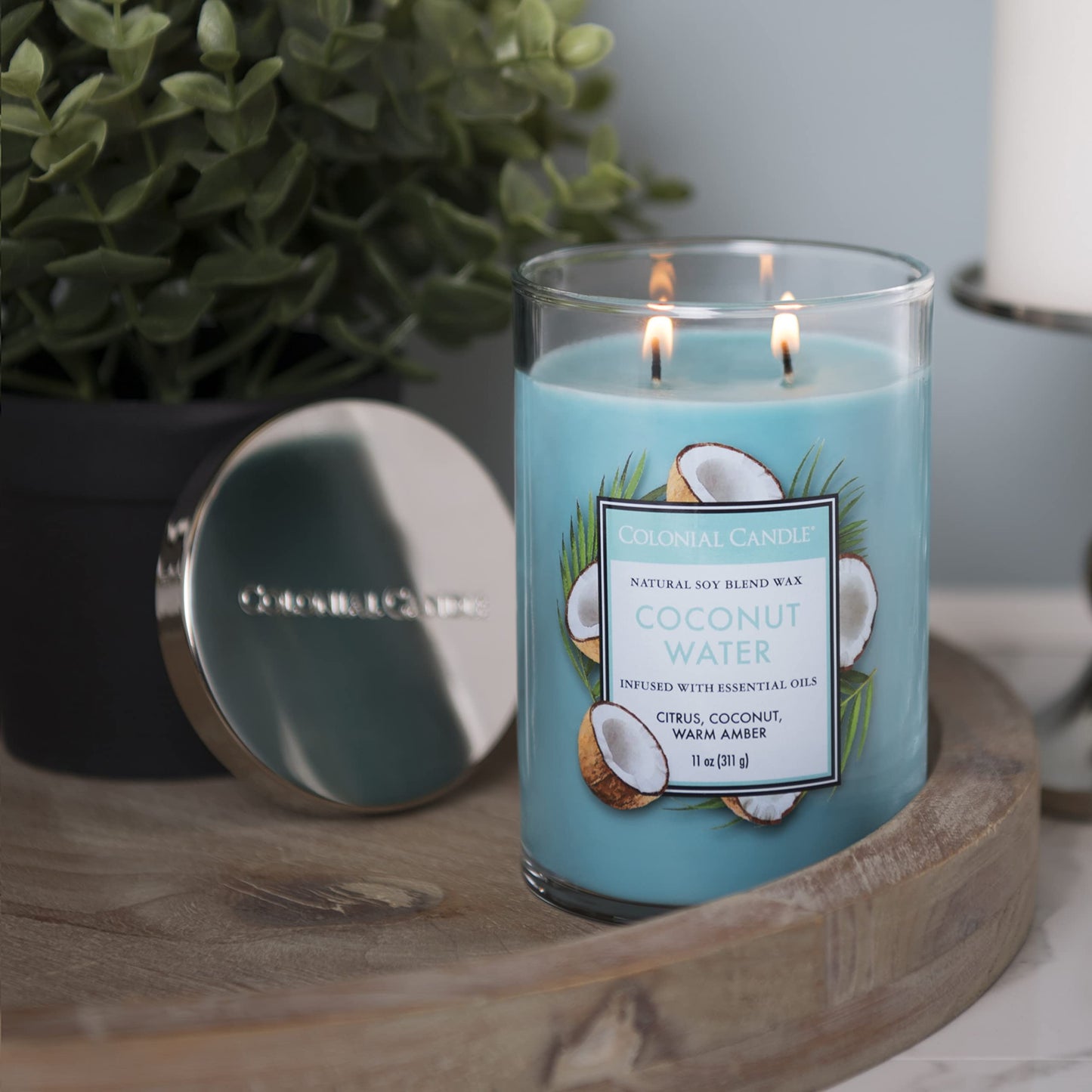 Colonial Candle Coconut Water Scented Jar Candle, Classic Cylinders Collection, 2 Wick, Blue, 11 oz - Up to 80 Hours Burn