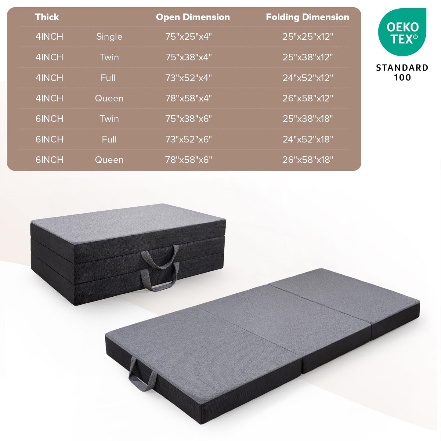 Vamcheer Tri Folding Mattress Full Size - 6 Inch Foldable Mattress for Travel/RV/Camping/Guest Room/Yoga, 73"x52"x6" Tri-fold Memory Foam Cushion with Washable Cover