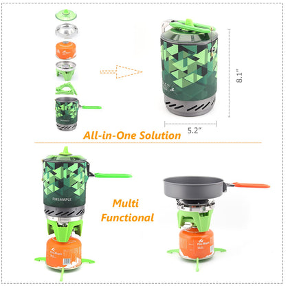 Fire-Maple Camping Backpacking Stove Camp Stove Backpacking Cooking Set 1L Camping Pot Fixed Star 2 Cooking System (Green)