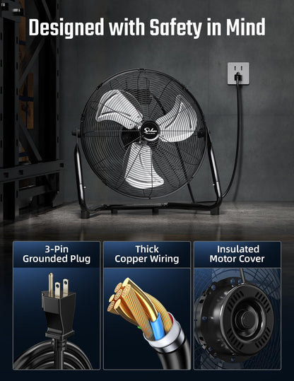 Simple Deluxe 18 Inch 3-Speed High Velocity Heavy Duty Metal Industrial Floor Fans Quiet, Black, 2 Pack