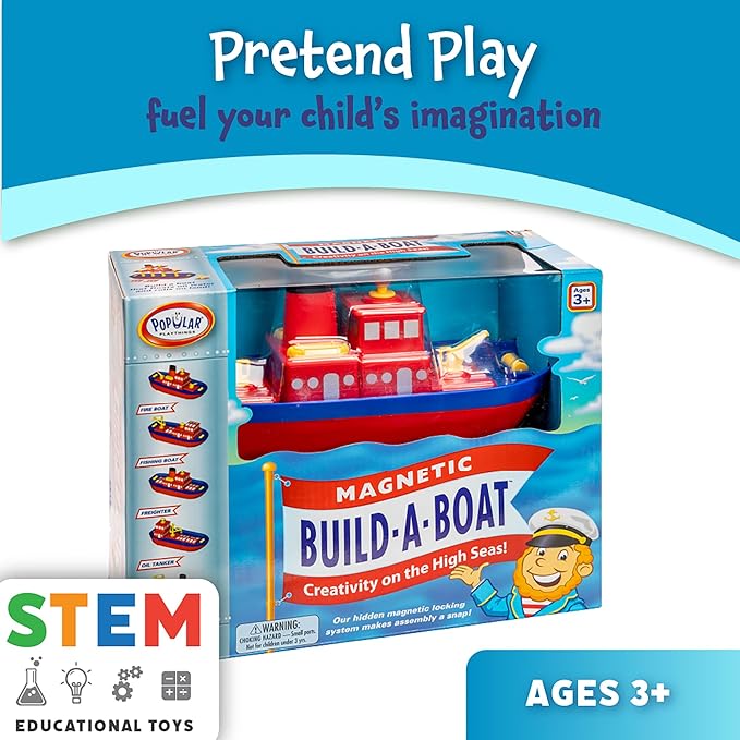 Popular Playthings Magnetic Build-a-Boat High Seas Play Set Waterproof Floating Bath Toddler Toys Gifts for Kids Ages 3 &amp Up - 10 Pieces
