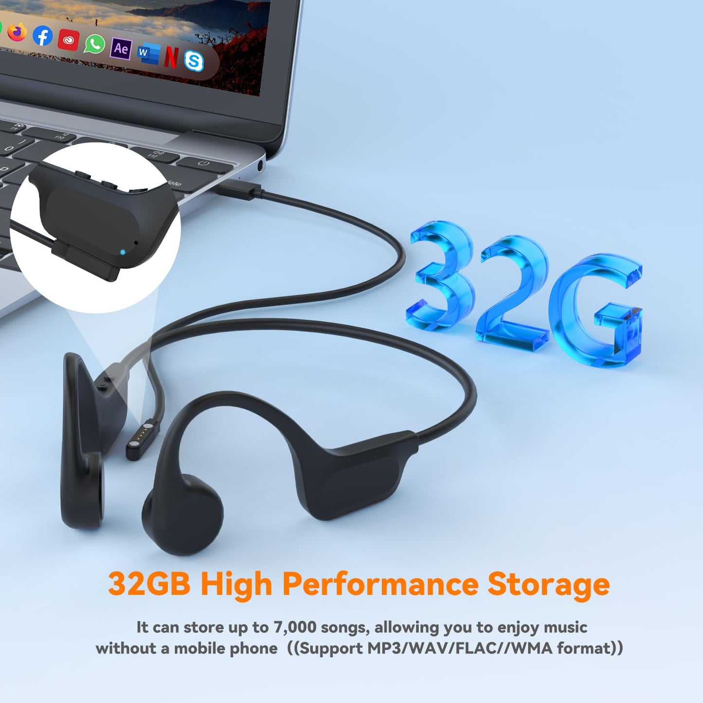 RR SPORTS Bone Conduction Bluetooth Headphones-SwimBeats,IP68 Waterproof Swimming Headphones with 32GB MP3 Player, Lightweight Open Ear Design for Swimming/Surfing/Marathon/Cycling(Orange