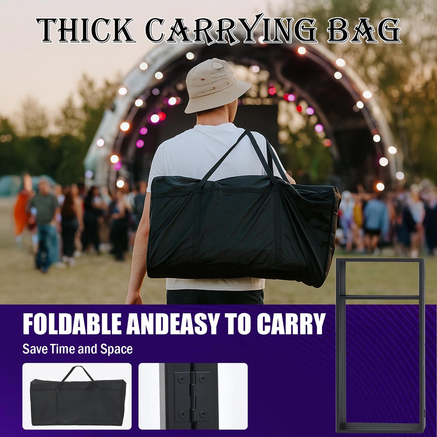ANGELBECKE Portable DJ Booth Facade,DJ Table,Heavy-Duty DJ Table Stand Portable Booth,Iron Plate Surface DJ Facade Booth,with Carry Bag & Hook & Cup Holder (41.3"L x 20.4"W x 43.3"H)