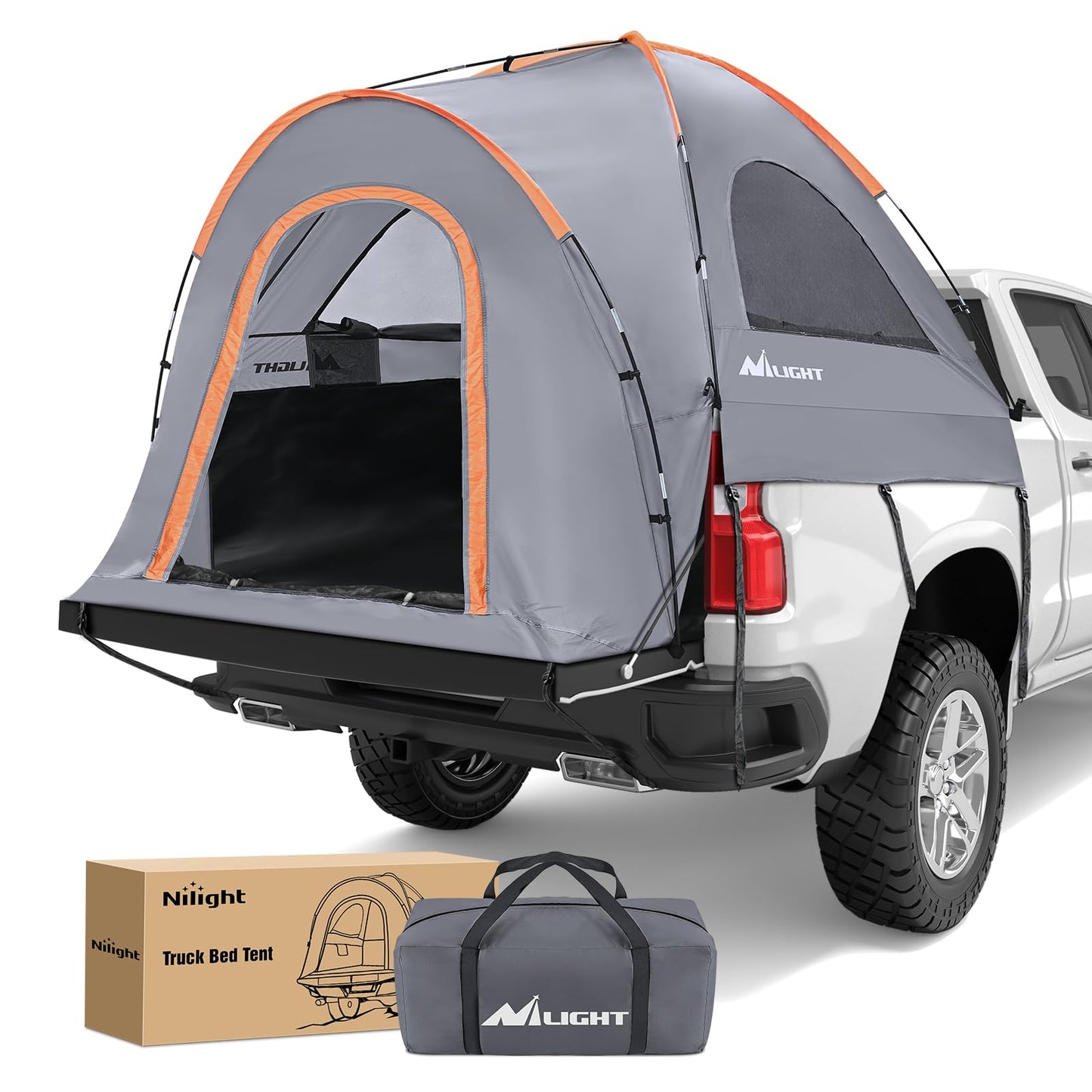 Nilight Truck Bed Tent 8-8.5 FT Pickup Truck Tents with Rainfly Waterproof PU2000mm Double Layer for 2-Person Portable Full Size Long Tailgate Bed Tent for Truck Camping Outdoor Travel, Orange Grey