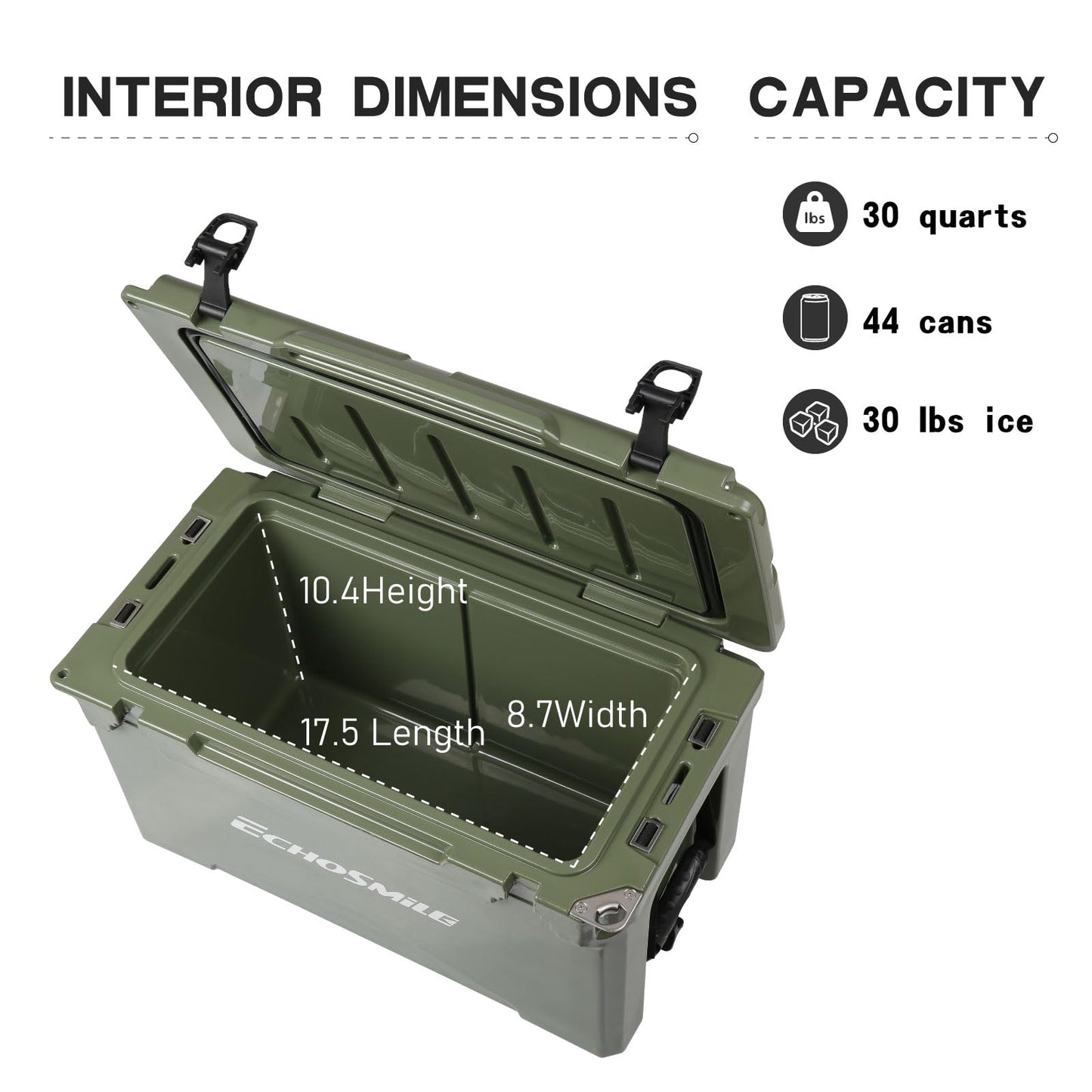EchoSmile 25/30/35/40/60/75 Quart Rotomolded Cooler, Built to Stand up to The Rigors of The Journey