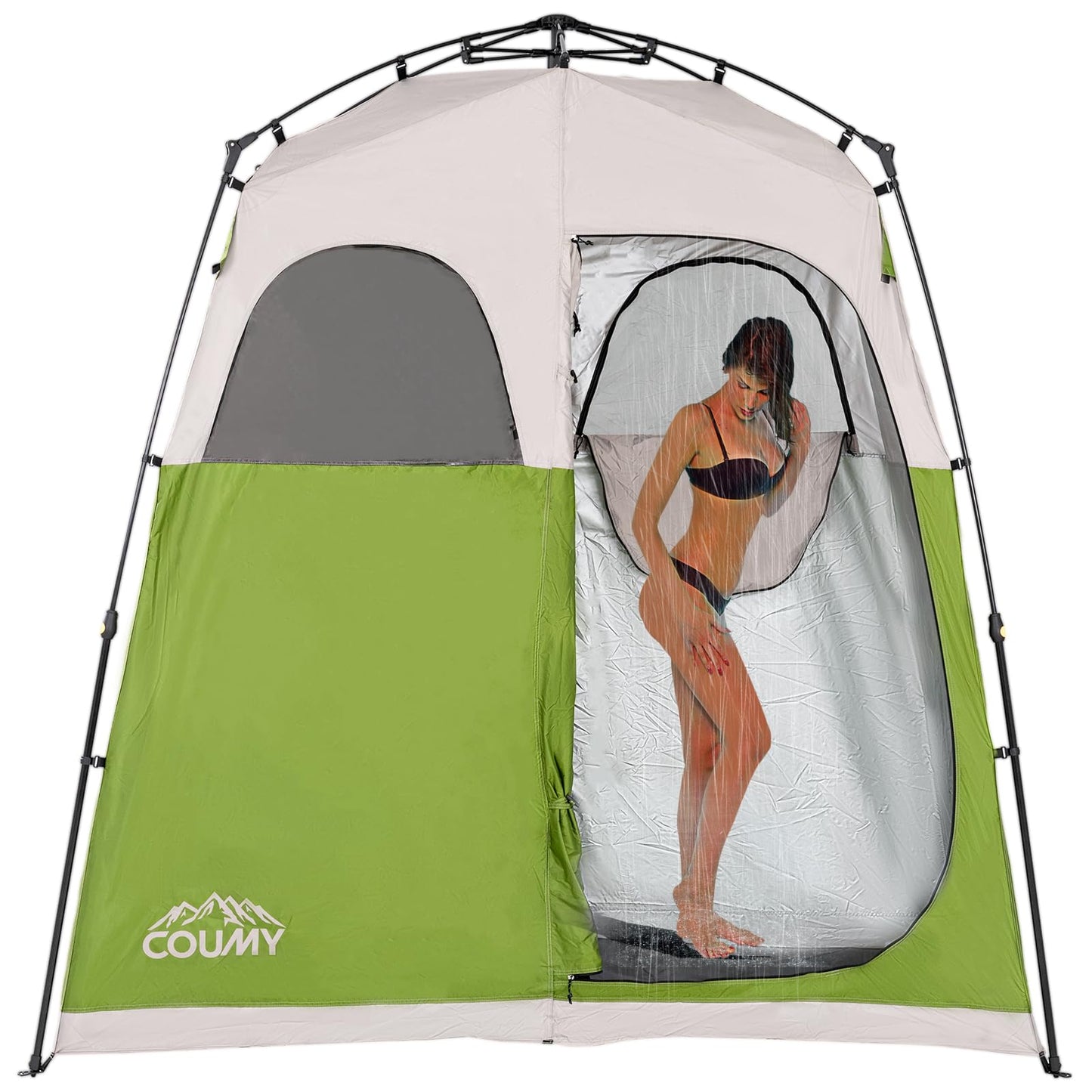Coumy 2 Rooms Instant Camping Shower Tent Privacy Shelter,Portable Outdoor Shower,Changing Room,Sun Shelter for Camping,Beach Hiking,and Fishing,Green