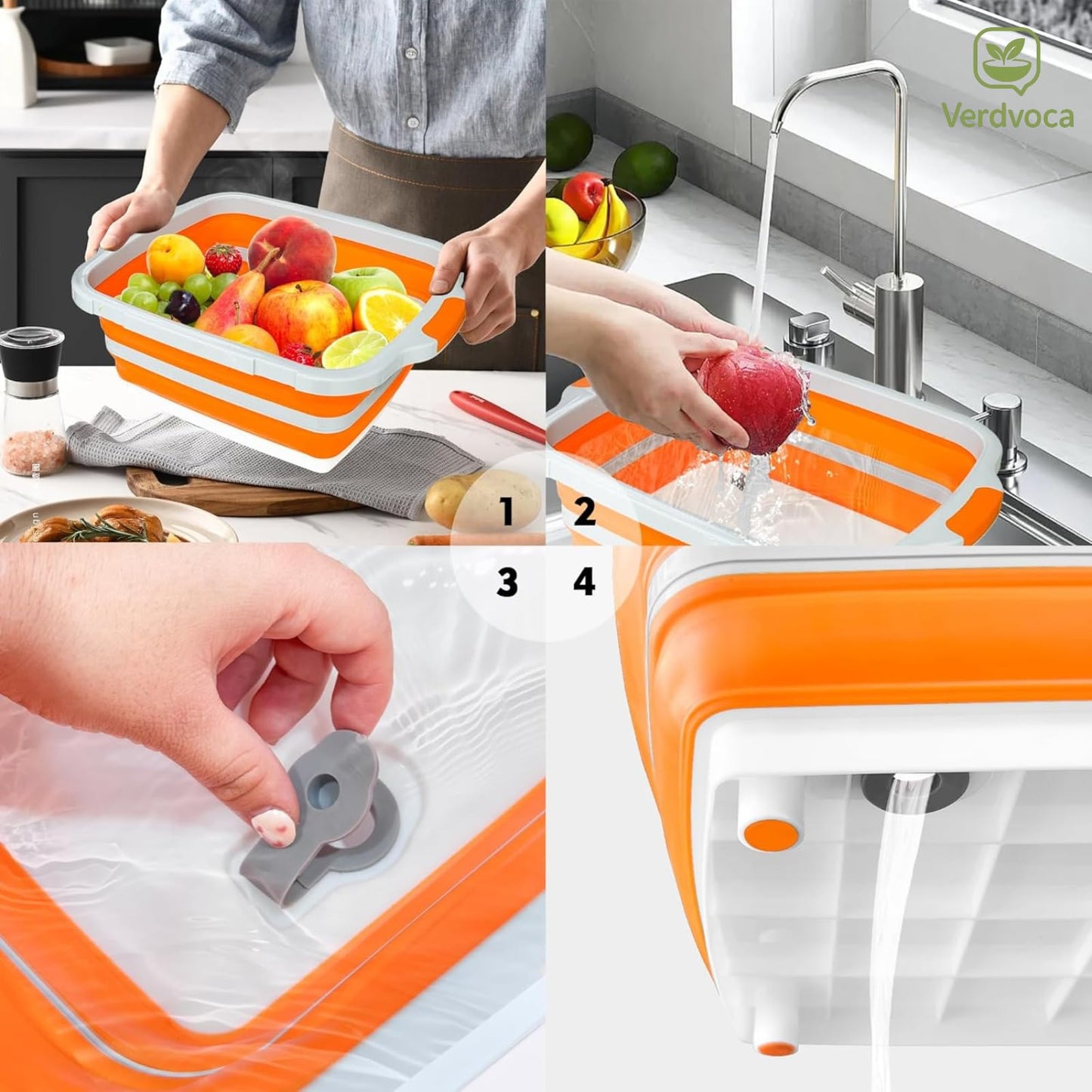 Verdvoca 1 Piece 30L & 2 Pcs 16L Collapsible BBQ Prep Tubs with Lids for Fruit Prep & Washing, Meal Marinating and Food Storage