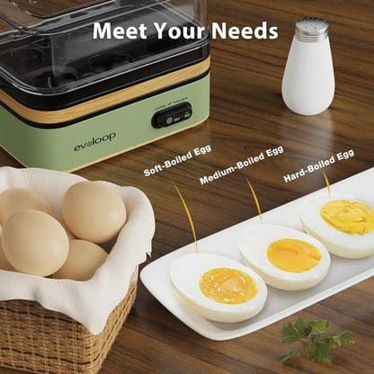 Evoloop Electric Egg Cooker - 6 Egg Capacity, Soft/Medium/Hard Boiled & Omelet Maker - BPA Free (Green)