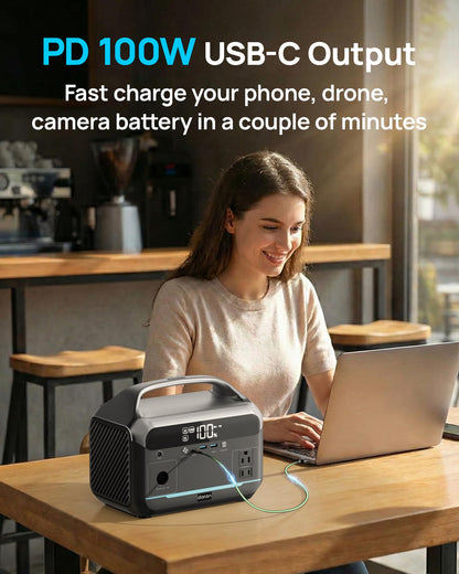Portable Power Station 1200W Surge, 288Wh LiFePO4 Battery Solar Generator, Power Bank with 600W AC Outlet 110V, PD 100W Output Fast Charging for Outdoors Camping, Home Emergency, Hunting Blackout