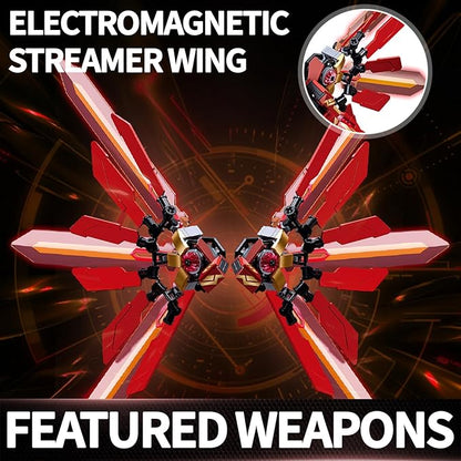 Red Mecha Building Set 511 Pieces Winged Robot Action Figure with Halberd Weapon Fully Articulated Warrior Construction Toy Collectible Anime Model Kit Gift for Adults Teens