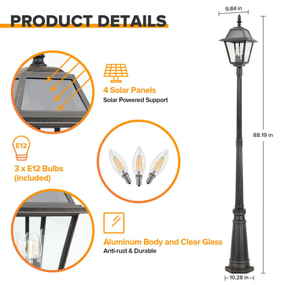 LUTEC Outdoor Solar Lamp Post Light, 300LM Waterproof, Aluminum, Brown, Dusk to Dawn for Garden, Patio, Yard