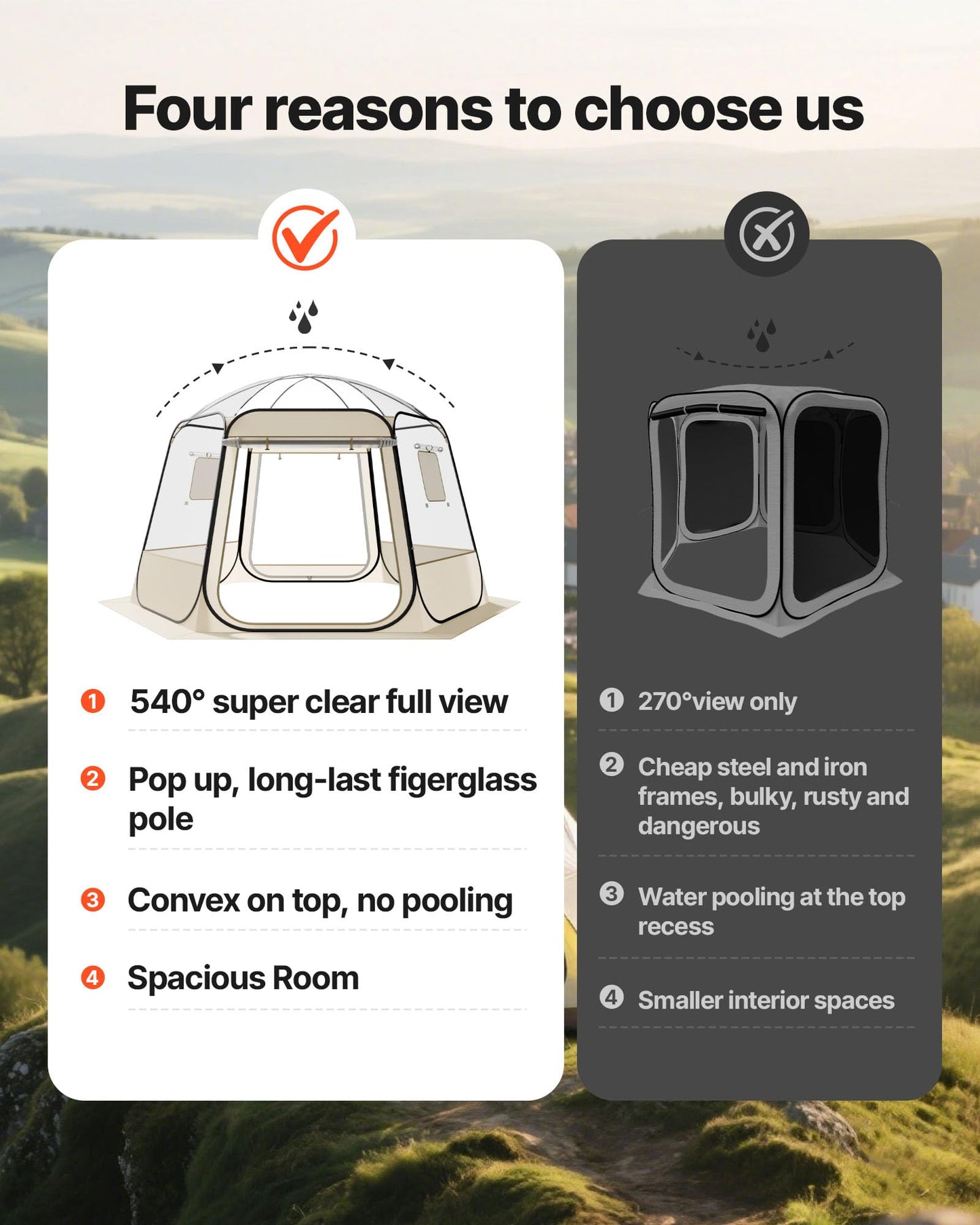 VEVOR Pop up Bubble Tent, 11 x 10.2 ft Waterproof & UV-Resistant, Clear Camping Tent Shelter, Outdoor Garden Dome Igloo Tents with Windows, 540Panoramic View, for 8-10 Persons Patio Backyard