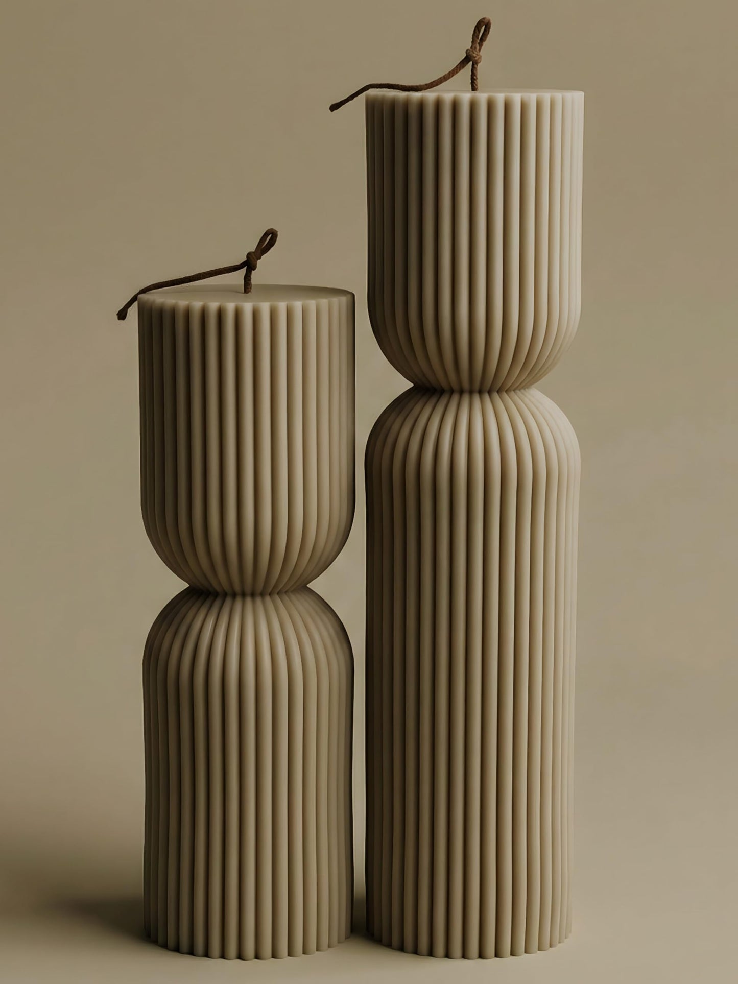 LAWA Hourglass Pillar Candle - Large Beautiful Handmade Pillar Scented Soy Wax Candle Elegant Bubble Aesthetic Candle Housewarming Gift Home Room Shelf Decor Idea Olive Beige (Set of 2)