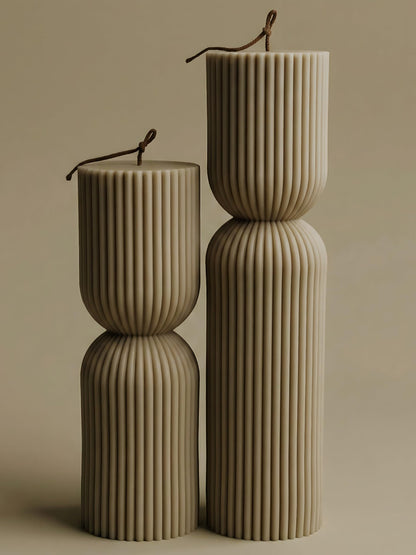 LAWA Hourglass Pillar Candle - Large Beautiful Handmade Pillar Scented Soy Wax Candle Elegant Bubble Aesthetic Candle Housewarming Gift Home Room Shelf Decor Idea Olive Beige (Set of 2)