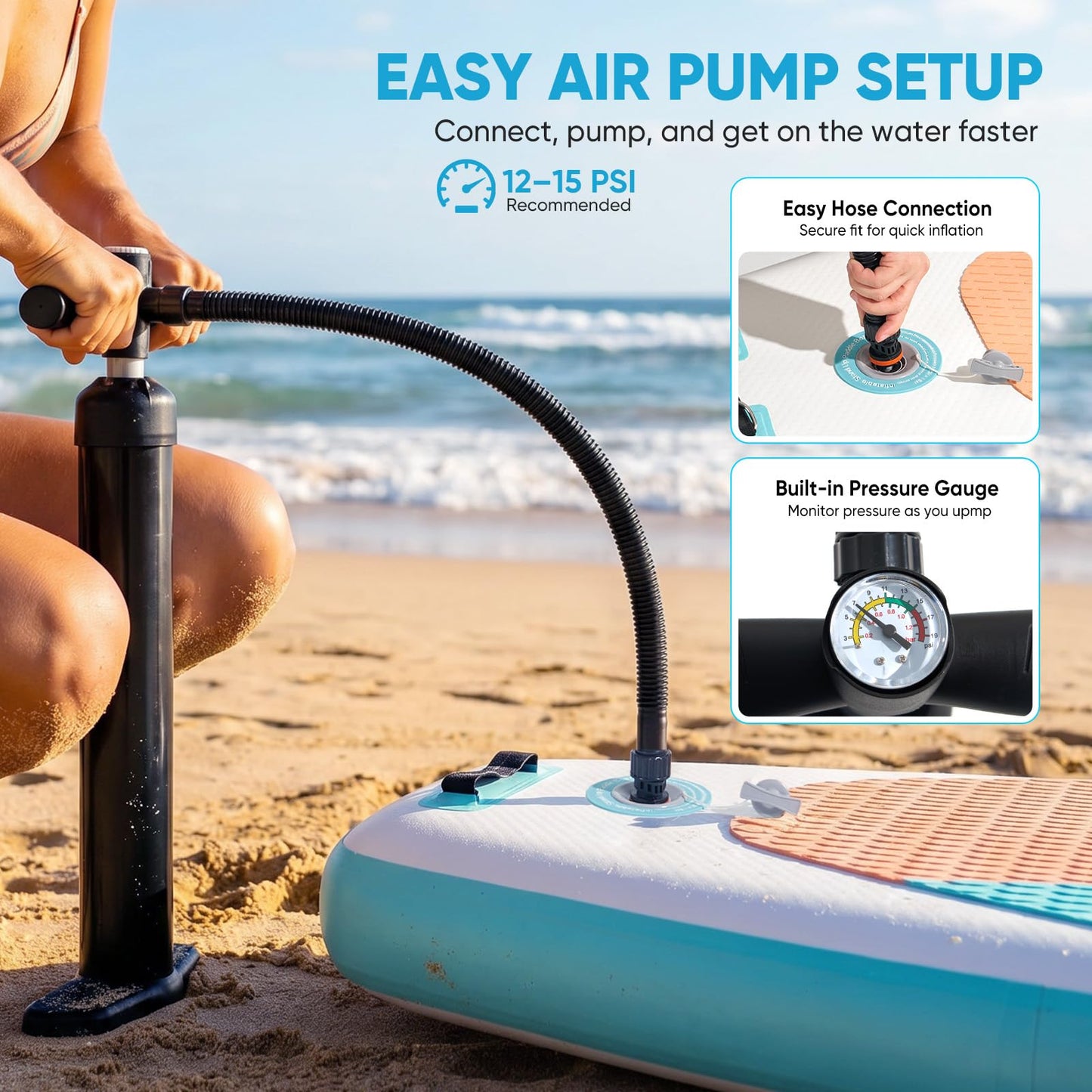 Inflatable Stand Up Paddle Board 10'6" x 33" x 6", 350 LBS Capacity Beginner-Friendly SUP Board with Paddle, Pump, Backpack, Leash, Waterproof Phone Bag and 3 Fins for Lake, Ocean or River Fun, Blue