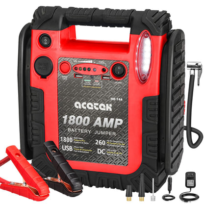 1800 Amp Jump Starter with Air Compressor, acetek Car Battery Jump Starter 260 PSI Tire Inflator, 20000mAh 12V Auto Lead-Acid Battery Booster (Up to 6L Gas or 6L Diesel Engine) with LED Light & USB