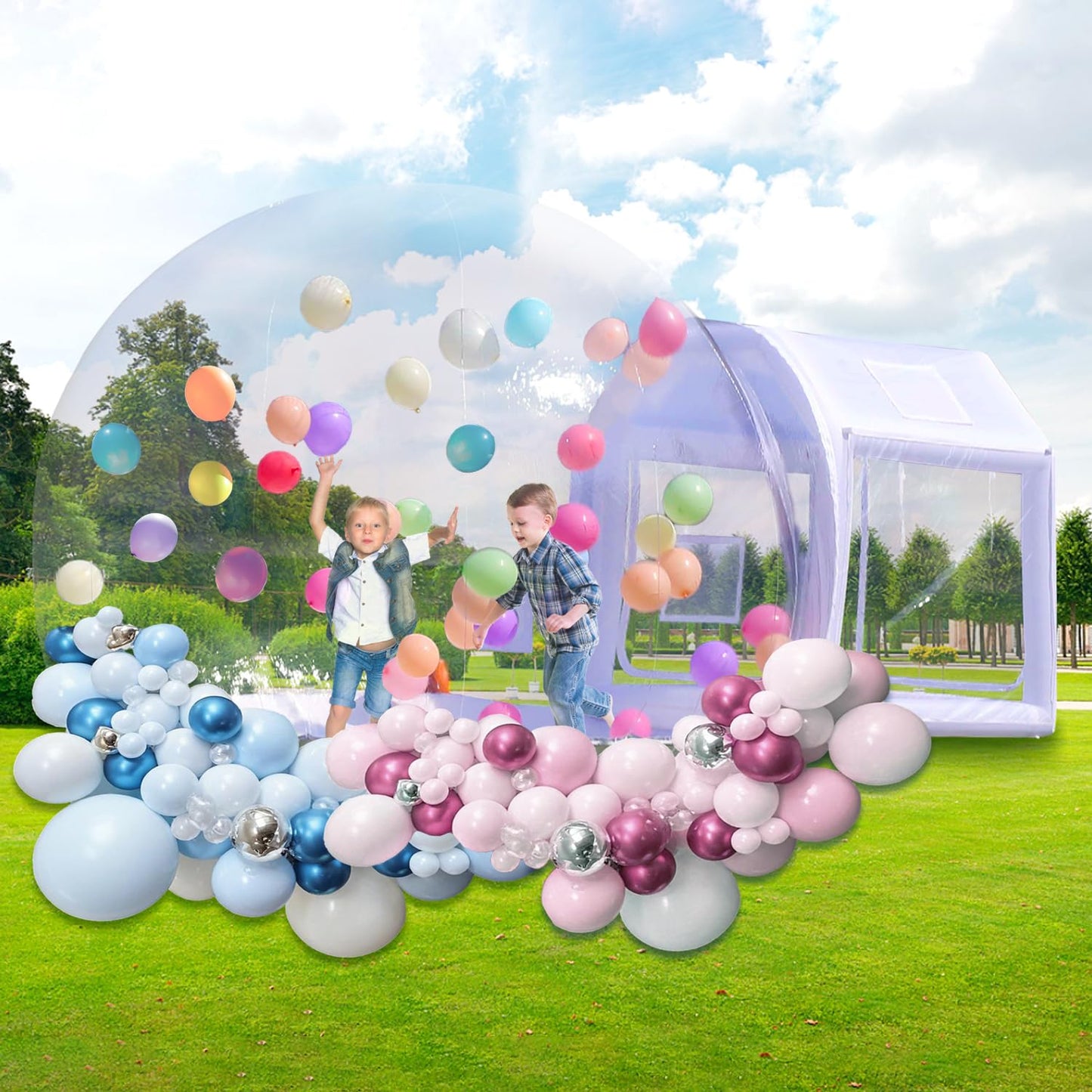 Iuoni 10FT Clear PVC Inflatable Bubble House Dome Tent with Tunnel - Bubble House Dome Inflatable, Ideal for Fun Events and Parties, Durable Inflatable Bubble House, Easy Setup