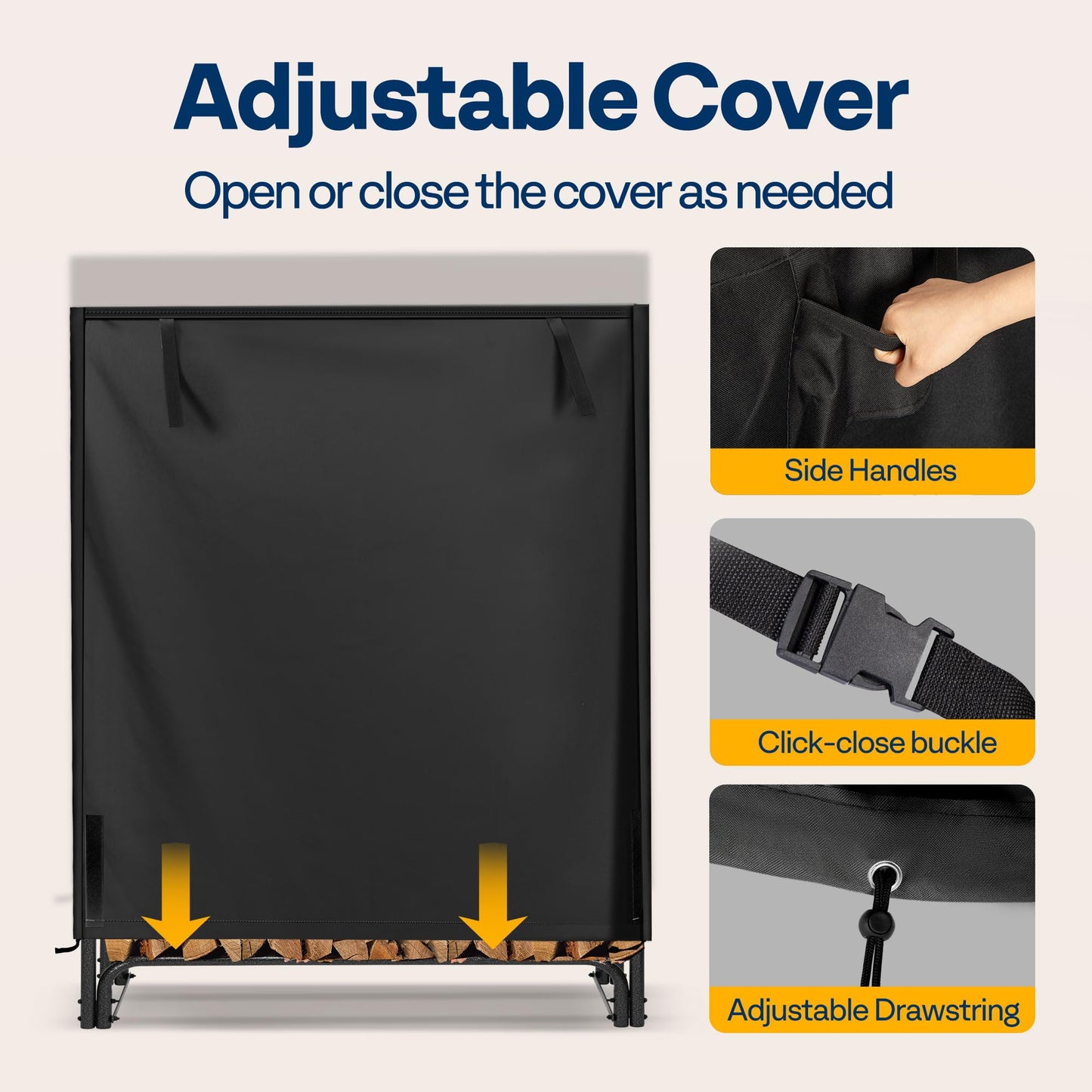 VIVOHOME 4ft Heavy Duty Indoor Outdoor Firewood Storage Log Rack and Cover Combo Set with Zipper and 3ft Heavy Duty Firewood Rack with Zippered Cover, Outdoor Log Holder Storage, Black