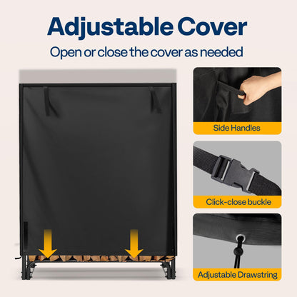 VIVOHOME 4ft Heavy Duty Indoor Outdoor Firewood Storage Log Rack and Cover Combo Set with Zipper and 3ft Heavy Duty Firewood Rack with Zippered Cover, Outdoor Log Holder Storage, Black
