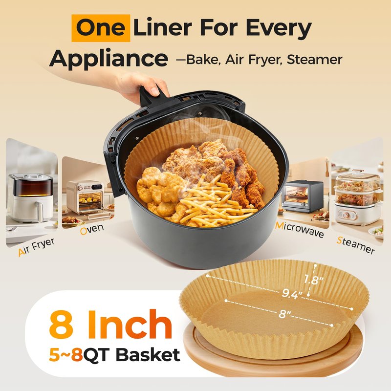 400Pcs Air Fryer Paper Liners Disposable, 8 Inch Max Xl Large Cooker Air Fryer Disposable Paper Liners, Oil Proof Parchment Sheets Round Basket Bowl Liner for Baking Cooking Food