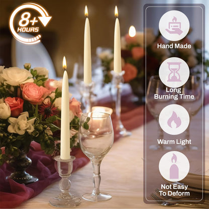 12 Pack Beeswax Taper Candles 8 Hours Beeswax White Emergency Candle Sticks Smokeless 8in Tapered Candlesticks Unscented Bees Wax Candle for Home Prayer