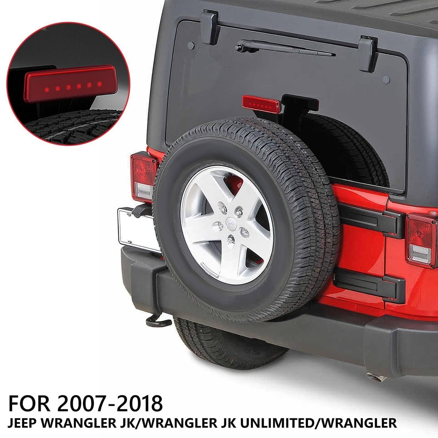 DKMGHT Spare Tire Holder Mounting Bracket Tire Carrier for Jeep Wrangler JK 07-18 with 3rd Third Brake Light Accessories 55397217AJ 68048581AA Aluminum Alloy Carrier Bracket(Red Lens)