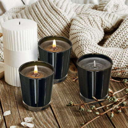 12 Pack Black Unscented Glass Filled Votive Candles, Soy Wax Candle Ideal Gifts for Spa Weddings Birthdays Holidays Party
