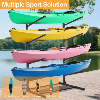 Oxphanor Kayak Storage Rack 4 Kayaks, Adjustable Freestanding Kayak and SUP Stand, Weatherproof and Heavy Duty Surfboard Storage Rack, Hold up Kayaks, SUPs, Paddleboards, Canoes