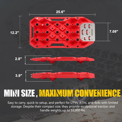 BUNKER INDUST Offroad Traction Boards with Jack Base, Pair Portable Recovery Track Tire Traction Mat - Red Sand,Mud,Snow Tracks(Replaceable Dual Colors Teeth/Rugged Steel Plate), Gen 12th