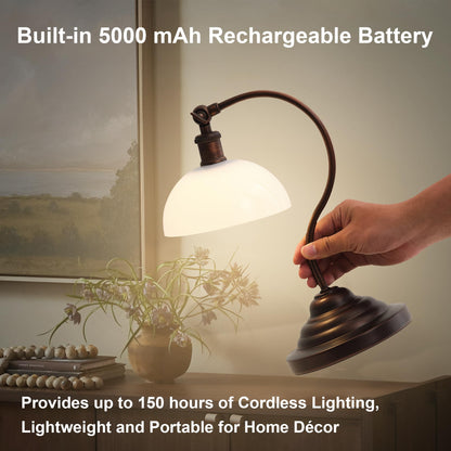KARTOOSH Cordless LED Desk Lamp, Dimmable 3 Color, Rechargeable, 180? Swing Arm, Oil Rubbed Bronze, Model RS329BBR-1A