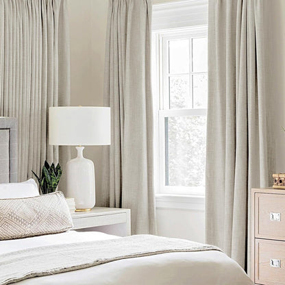 MIULEE 100% Blackout Linen Curtains - Thermal Insulated Cobblestone Drapes | 52 x 84 Inch (2 Panels)