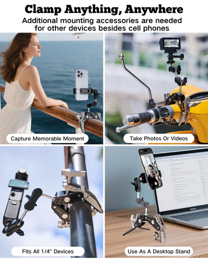 HEIPI Super Clamp Phone Camera Mount Holder 2-in-1 Clamp & Stand Design with 360°Rotation Long Magic Arm with Phone Clip Mount Adapter Holder Max Clamping 3.93 inch