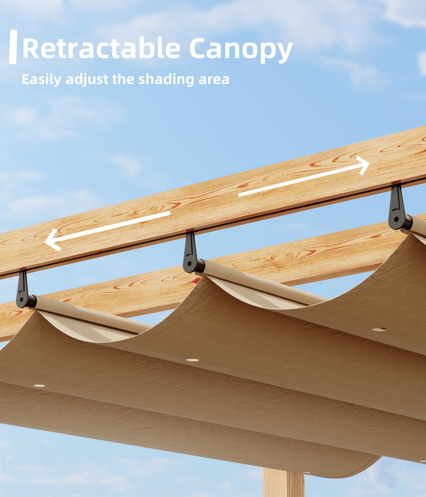 GAOMON Retractable Pergola 10' x 10' Aluminum Outdoor Pergola with Retractable Canopy Faux Wood Metal Pergolas for Patios, Backyard, Deck, Patio, Garden Porch Beach Pavilion Grape Trellis, Khaki