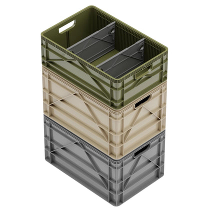SIDIO Crate Basic Pack - 2 Full-Size & 1 Half-Size Heavy Duty Stackable Storage Bins, Totes, Containers with Dividers - Durable Organizer for Home, Office, Garage, and Outdoor Use, Camo Variety Pack