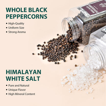 Soeos Himalayan Sea Salt & Whole Black Peppercorns - Coarse Grain, 39 oz & 18 oz Refill Set