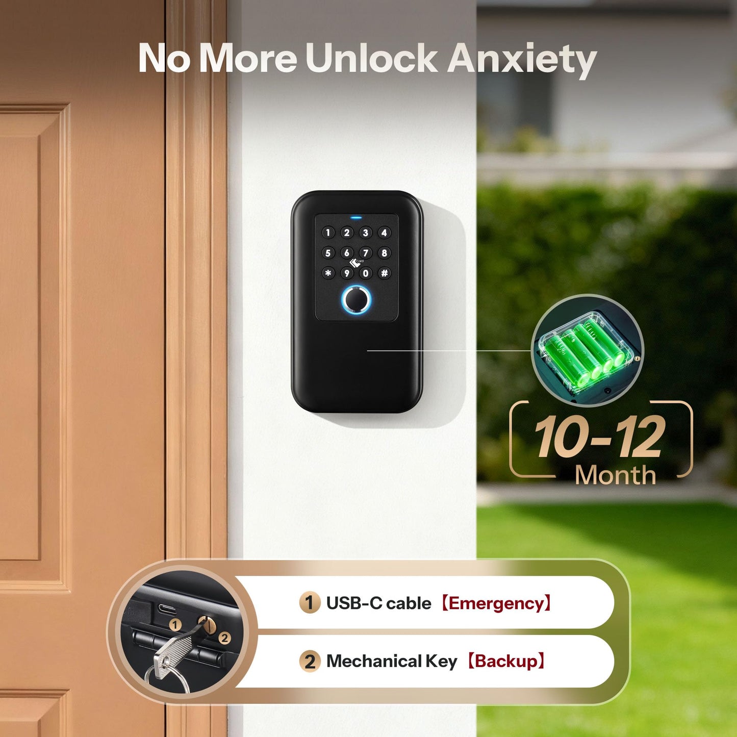 Moquin Smart Bluetooth Key Lock Box Outdoor IP65 Waterproof Fingerprint Lock Box Works with Tuya App, Key Safe with Silicone Keypad, Large Storage for Home, Airbnb & Realtors