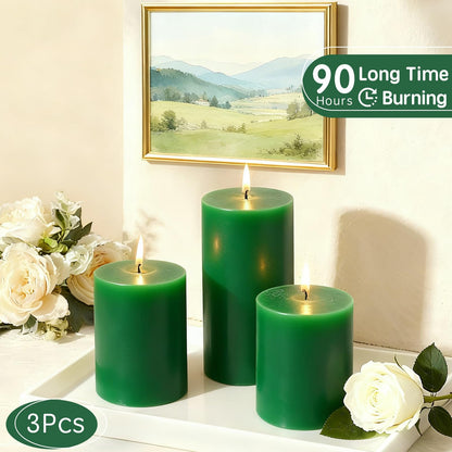 2.8x6 Inch Soy Pillar Candles 270 Hours Long Burning Natural Soy Wax Candles Smokeless Green Pillar Candles Dripless Handmade Pillar Candle for Home Wedding Table, 3 Pack