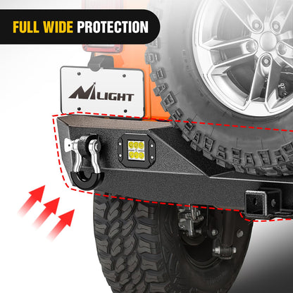 Nilight Rear Bumper with Spare Tire Carrier Compatible for 2007-2018 Wrangler JK & Unlimited (2/4 Doors) Hitch Receiver w 2 LED Lights D-rings