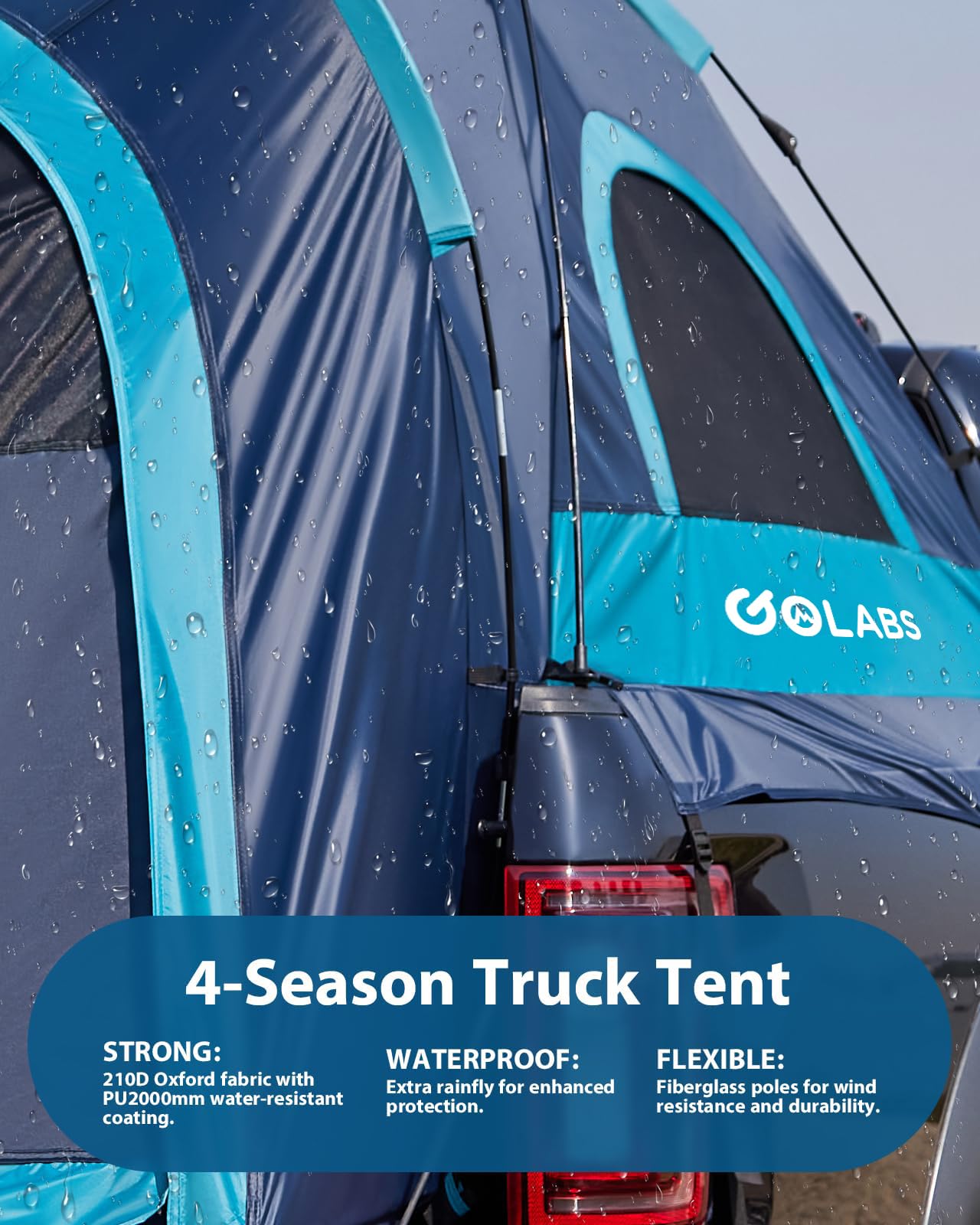 Golabs Truck Bed Tent for 5-6 Ft Bed, 8-Minutes Easy Setup by Pre-Attached Poles, Waterproof PU2000mm & 210D Oxford Fabric, 2-Person Portable with Extra Rainfly Cover, Include Storage Bag& Pocket&Hook